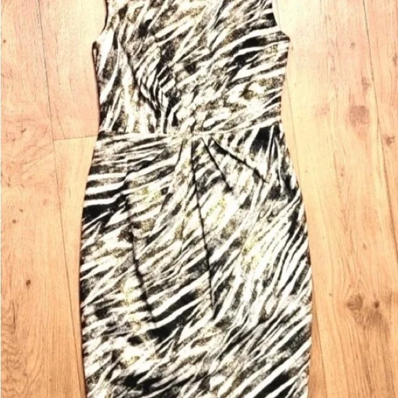 - Badgley Mischka CollectionZebra Print Dress Gold Black Size 6